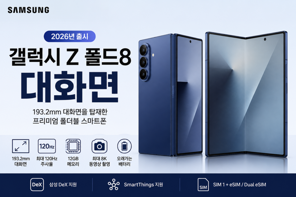삼성전자 Galaxy Z Fold8 자급제 SM-F971N 대화면 120Hz주사율 멀티태스킹 8K촬영 프리미엄폴더블 제품 이미지