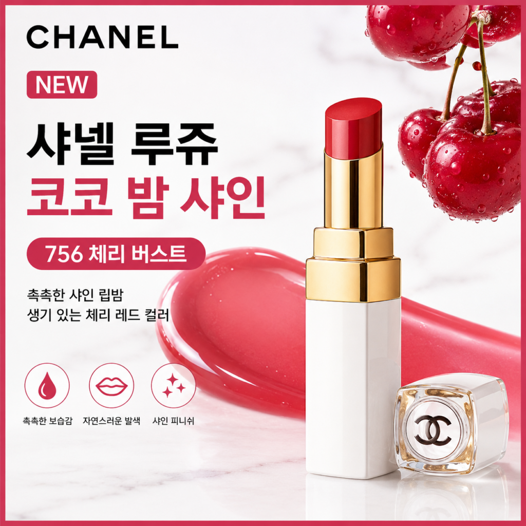 넬 NEW 루쥬 코코 밤 샤인 컬러 립밤 756 체리 버스트 3g 171756 틴티드 투명발색 립케어 자연혈색 여자선물 제품 이미지