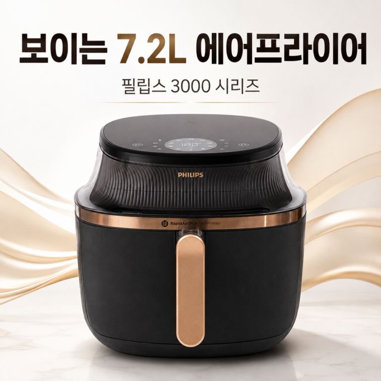 필립스 3000 시리즈 보이는 에어프라이어 7.2L NA342/00 대용량 래피드에어플러스 12가지프리셋 터치스크린 4인가족