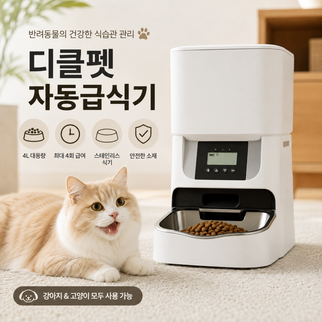 디클펫 반려동물 자동급식기 AT-310 예약급여 하루4회 음성녹음 4L대용량 정량배식 제품 이미지