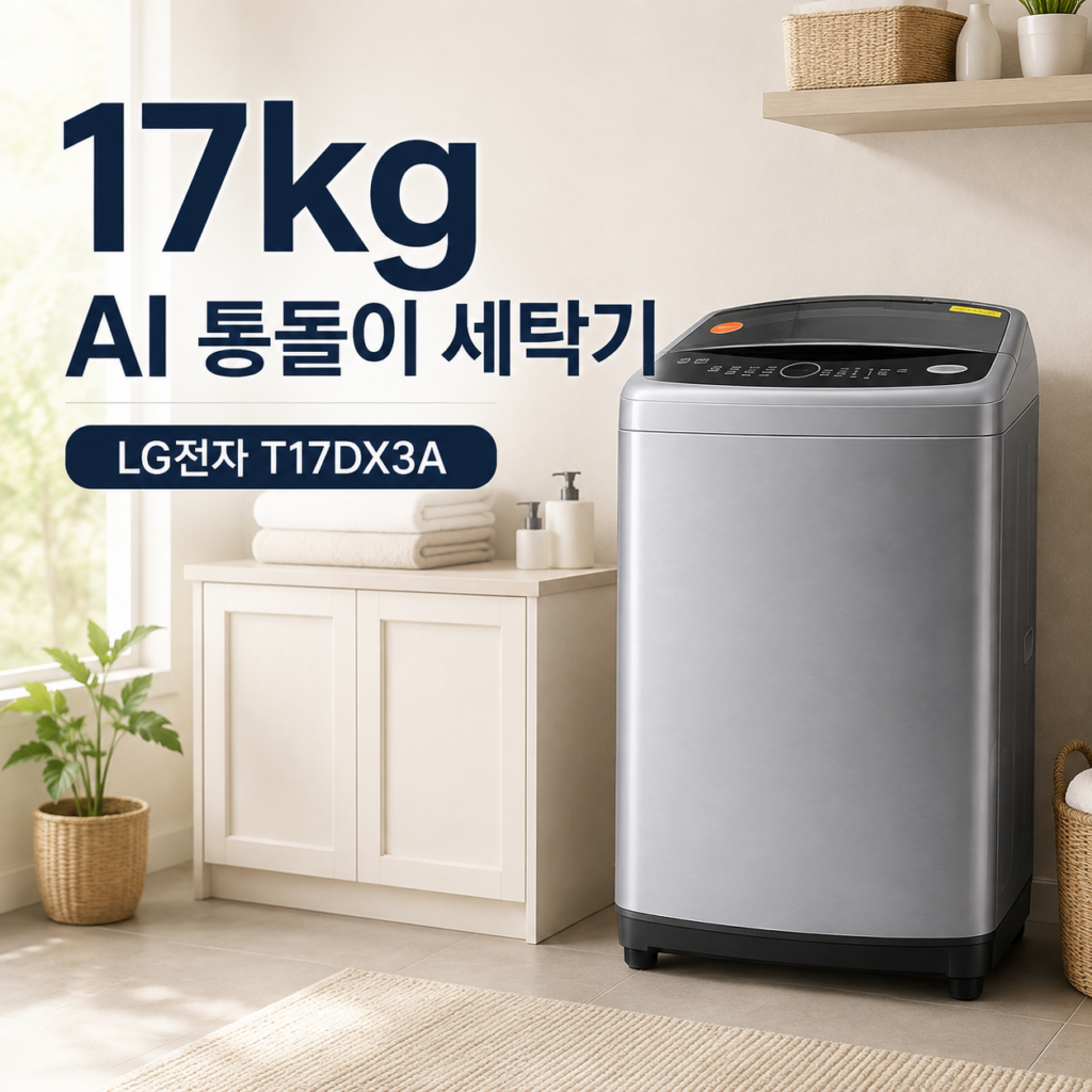 LG전자 통돌이 세탁기 17kg T17DX3A 인공지능DD 6모션 터보물살 진동저감 이불코스 제품 이미지