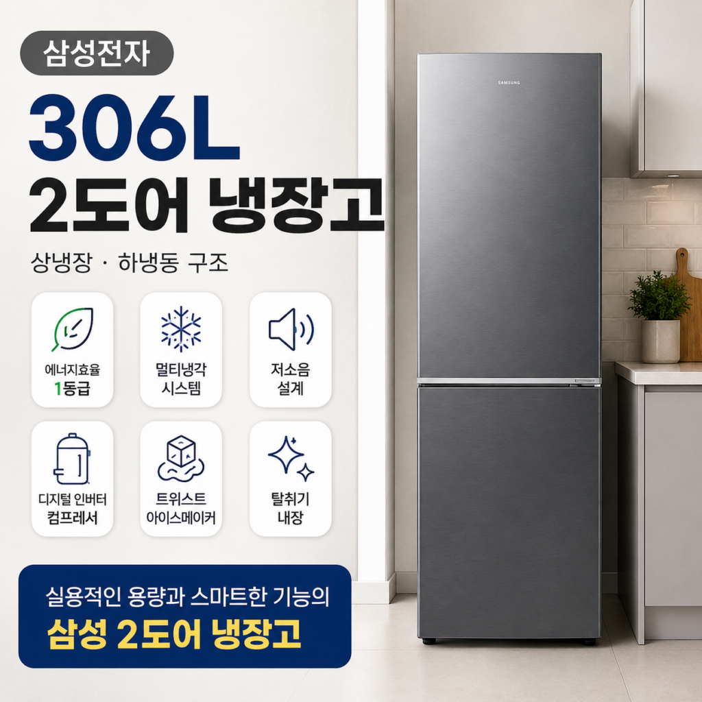 삼성전자 일반 306L 2도어 냉장고 RB30D4051S9 에너지1등급 상냉장 하냉동 가정용 전기세 절약 추천 제품 이미지
