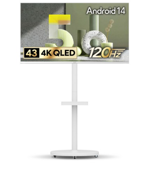 더함 CHIQ 4K UHD QLED DLG 120Hz 돌비 AI 스마트 구글5.0 TV + 삼탠바이미 이동식 티비스탠드 라이트 세트 UA431QLED Google5.0 120Hz 2025 WHITE 에너지효율1등급 HDR지원 OTT시청 침실용 서브용